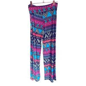 Mod Palazzo Pants Geometric Aztec Swim Cover‎ Up Stretch Flare Pants Small